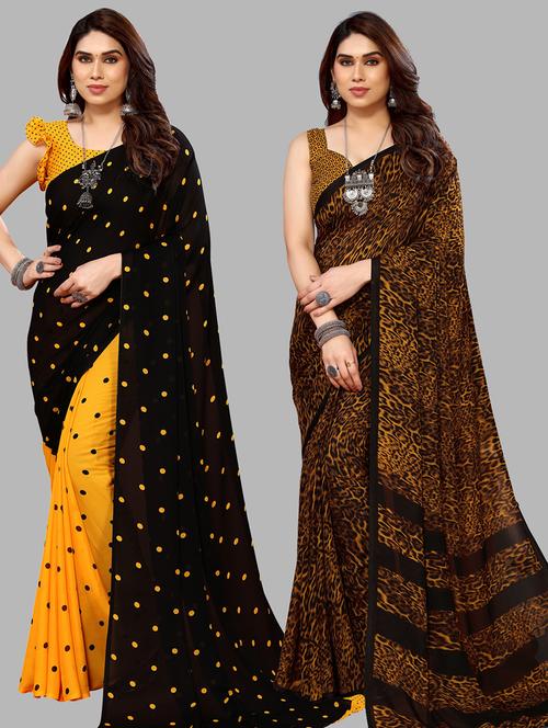 pack of 2 printed casual wear sarees with blouse - 21439925 - Very Small Image - 1