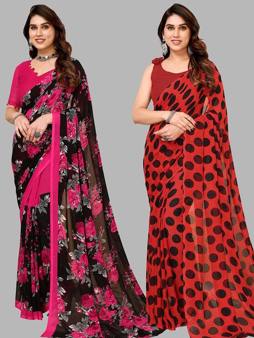 pack of 2 printed casual wear saree with blouse - 21439929 - Very Small Image - 1