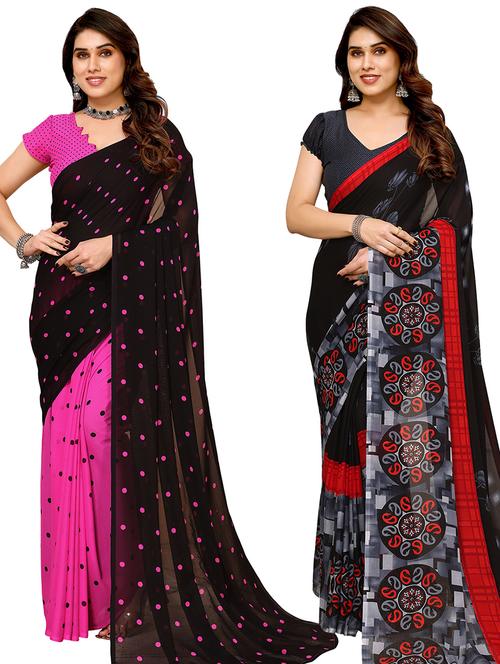 women pack of 2 printed casual sarees with blouse - 21439931 - Very Small Image - 1
