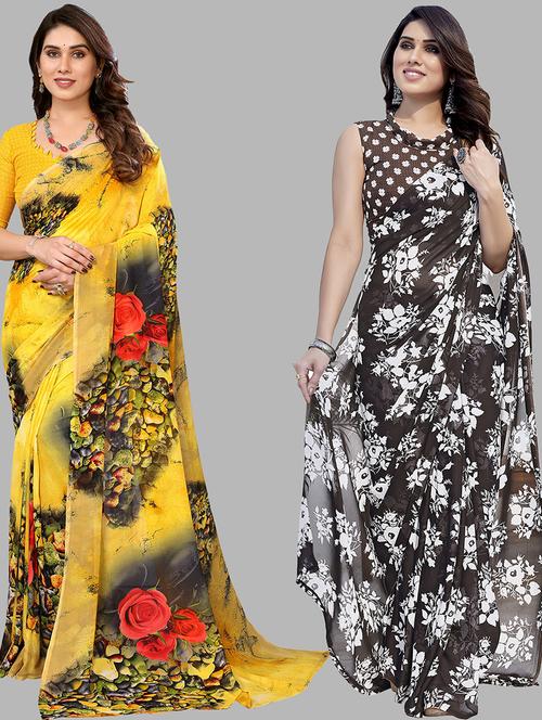 pack of 2 casual wear combo sarees with blouse - 21439932 - Very Small Image - 1