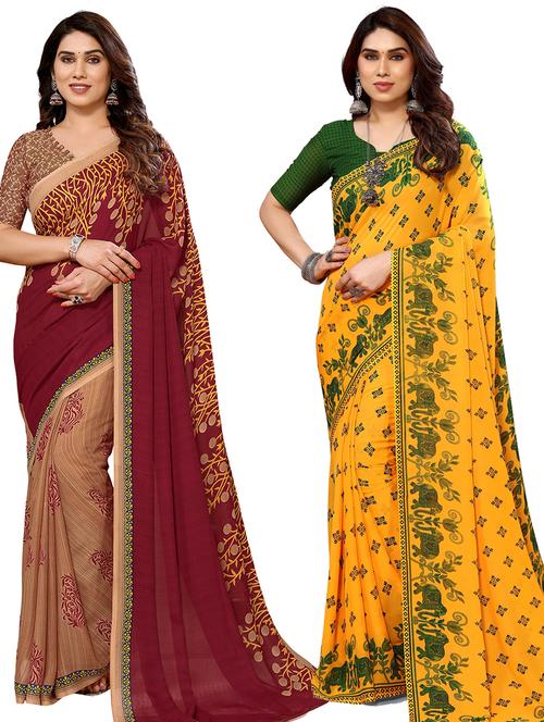 pack of 2 women printed sarees with blouse - 21439933 - Very Small Image - 1