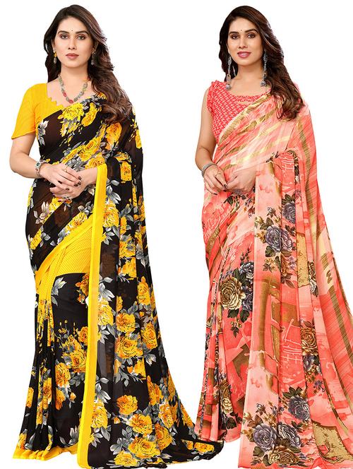 women pack of 2 casual wear sarees with blouse - 21439935 - Very Small Image - 1