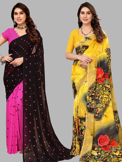 pack of 2 printed casual wear sarees with blouse - 21439938 - Very Small Image - 1