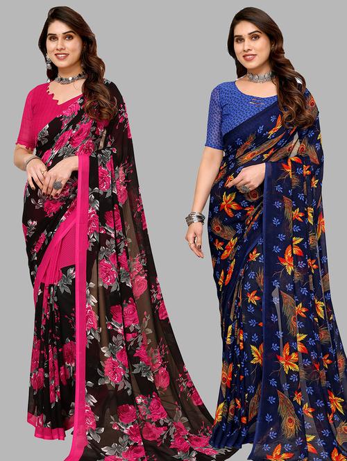 pack of 2 casual wear combo sarees with blouse - 21439940 - Very Small Image - 1
