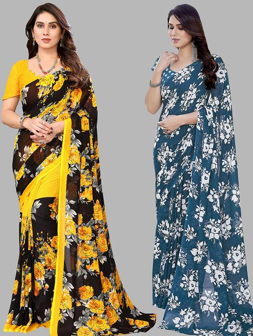 pack of 2 printed casual wear sarees - 21439941 - Very Small Image - 1