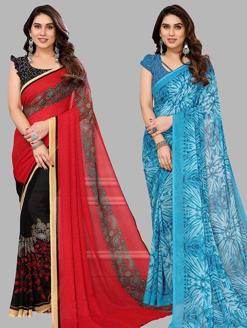pack of 2 printed casual wear sarees - 21439942 - Very Small Image - 1