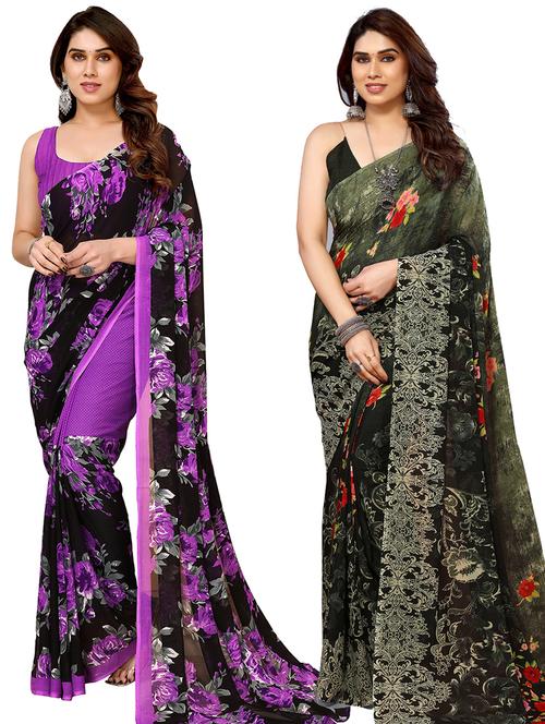 pack of 2 printed casual wear sarees - 21439944 - Very Small Image - 1