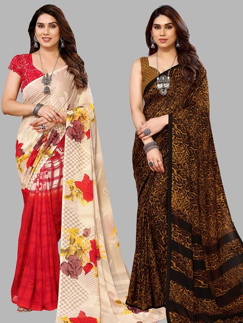 pack of 2 casual wear combo sarees with blouse - 21439945 - Very Small Image - 1