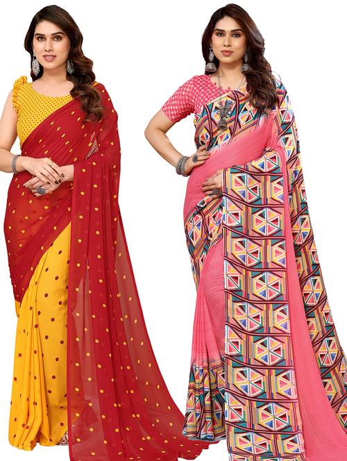 pack of 2 casual wear combo sarees with blouse - 21439947 - Very Small Image - 1