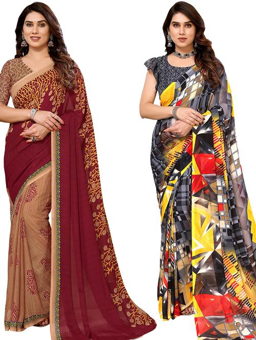 pack of 2 casual wear combo sarees with blouse - 21439948 - Very Small Image - 1