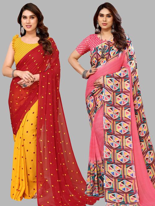 pack of 2 casual wear combo sarees with blouse - 21439950 - Very Small Image - 1