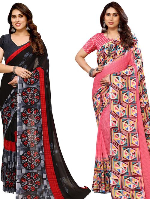 pack of 2 printed casual wear sarees - 21439952 - Very Small Image - 1