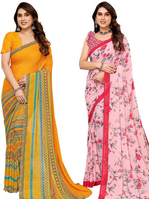 pack of 2 printed casual wear saree with blouse - 21439953 - Very Small Image - 1