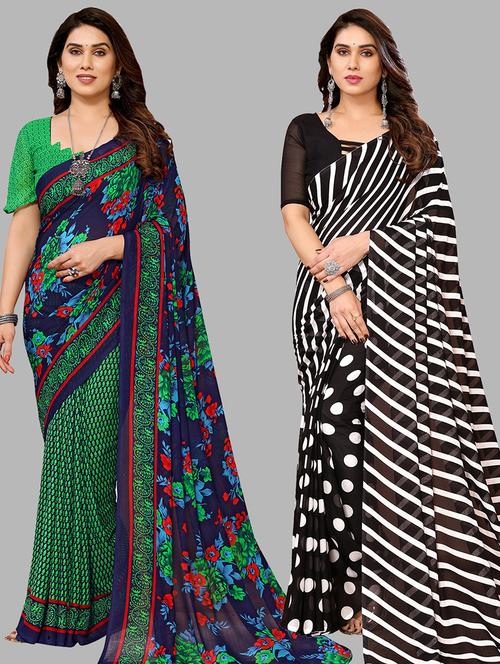 pack of 2 printed sarees with blouse - 21439956 - Very Small Image - 1
