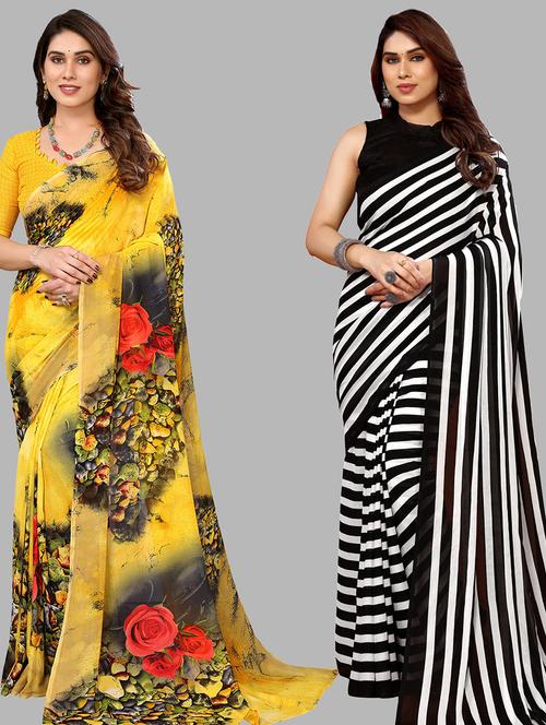 pack of 2 printed casual wear sarees - 21439957 - Very Small Image - 1