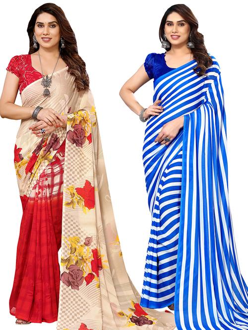 pack of 2 printed casual wear sarees with blouse - 21439958 - Very Small Image - 1