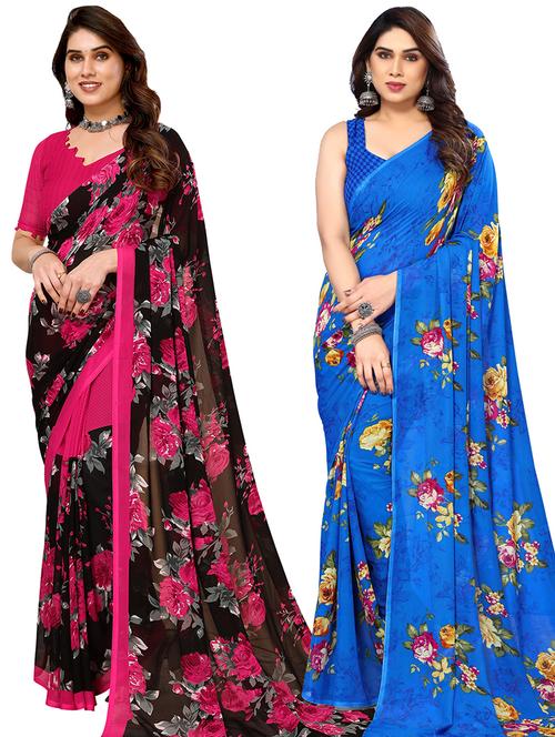 pack of 2 casual wear combo sarees with blouse - 21439961 - Very Small Image - 1