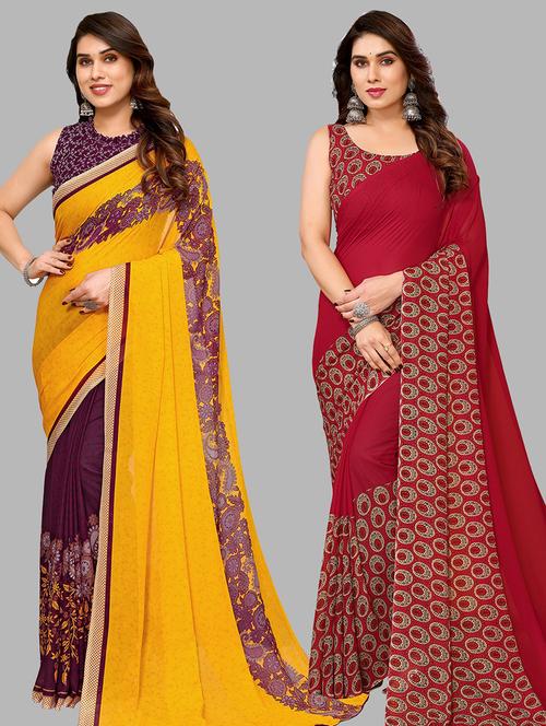 women pack of 2 casual wear sarees with blouse - 21439962 - Very Small Image - 1
