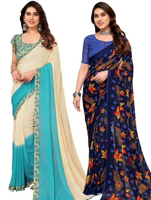 pack of 2 printed sarees with blouse - 21439966 - Very Small Image - 1
