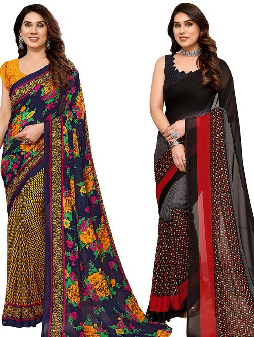 pack of 2 printed casual wear sarees with blouse - 21439967 - Very Small Image - 1