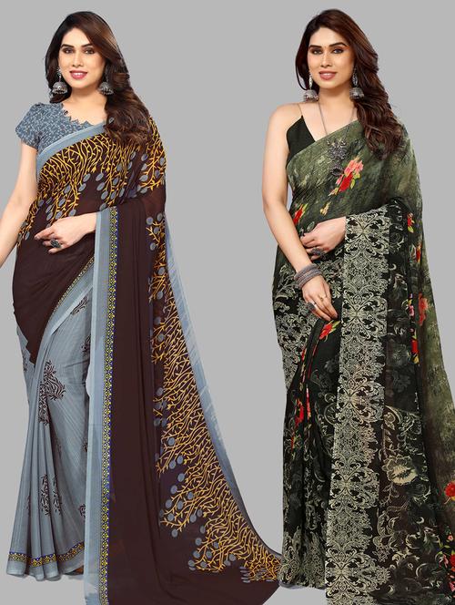 pack of 2 women printed sarees with blouse - 21439968 - Very Small Image - 1