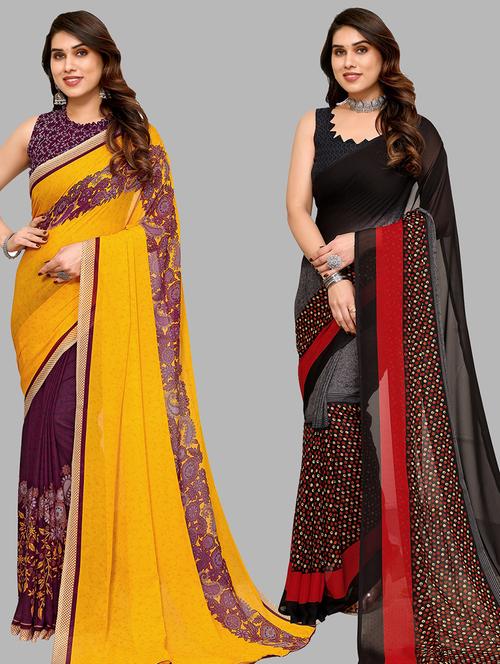 pack of 2 printed casual wear saree with blouse - 21439974 - Very Small Image - 1