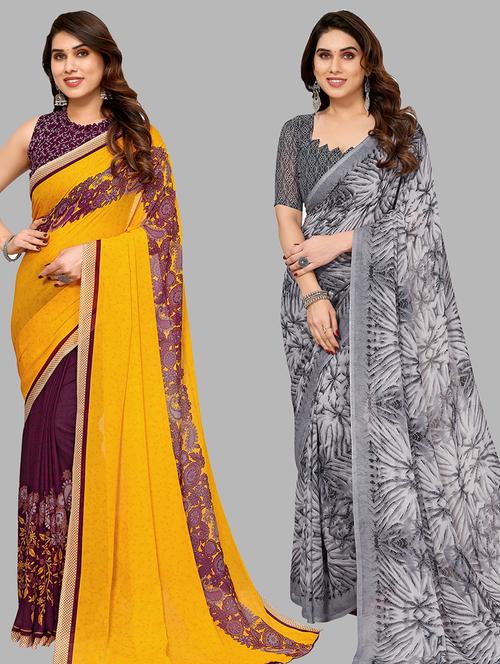 pack of 2 printed sarees with blouse - 21439975 - Very Small Image - 1