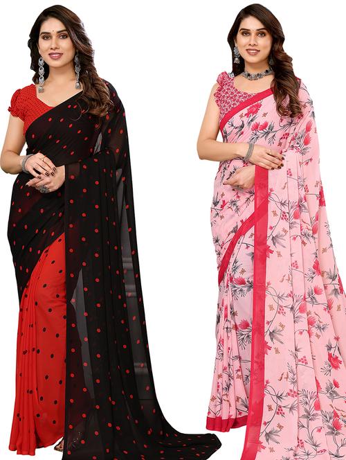 pack of 2 casual wear combo sarees with blouse - 21439976 - Very Small Image - 1