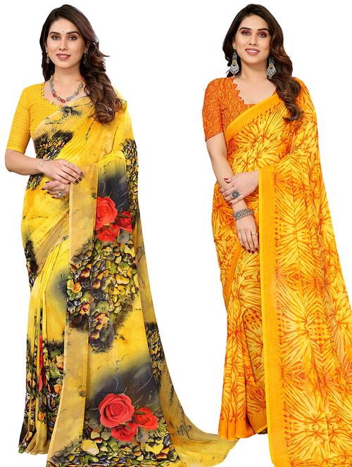 pack of 2 printed casual wear sarees with blouse - 21439978 - Very Small Image - 1