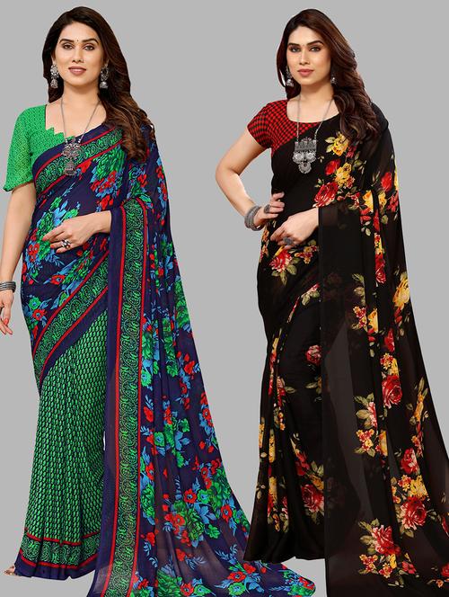 pack of 2 casual wear combo sarees with blouse - 21439979 - Very Small Image - 1