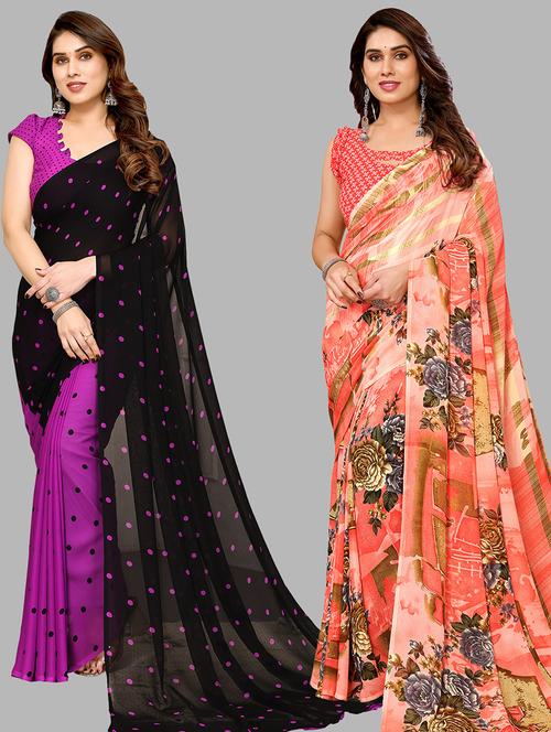 pack of 2 printed casual wear sarees - 21439981 - Very Small Image - 1