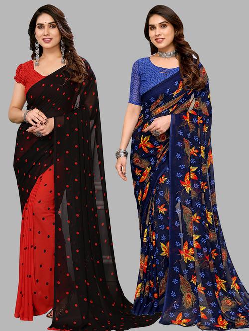women pack of 2 casual wear sarees with blouse - 21439983 - Very Small Image - 1