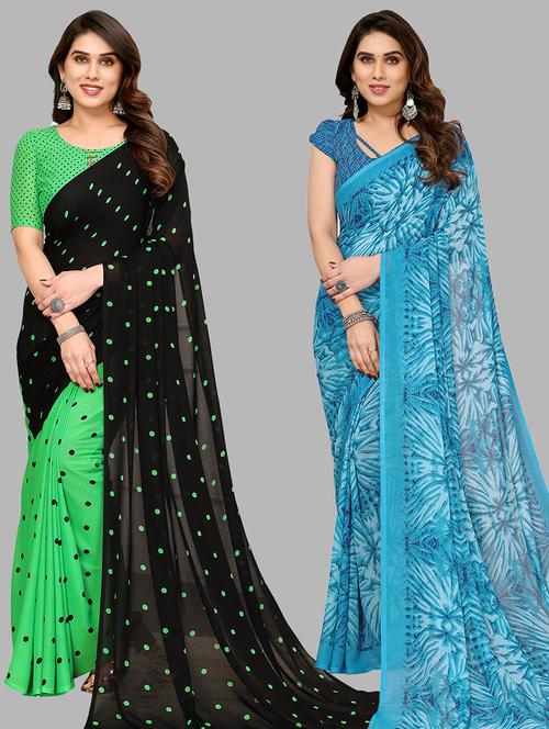 pack of 2 printed casual wear sarees with blouse - 21439984 - Very Small Image - 1