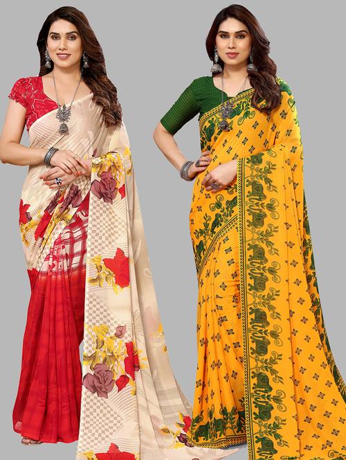 pack of 2 casual wear combo sarees with blouse - 21439986 - Very Small Image - 1