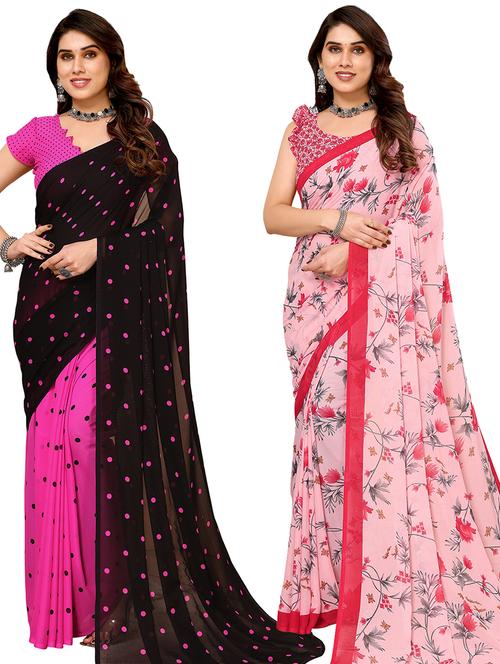 pack of 2 casual wear combo sarees with blouse - 21439989 - Very Small Image - 1