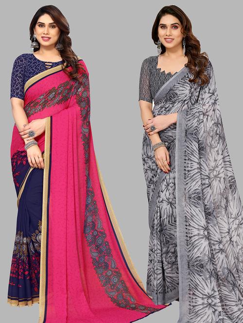 pack of 2 printed casual wear saree with blouse - 21439993 - Very Small Image - 1