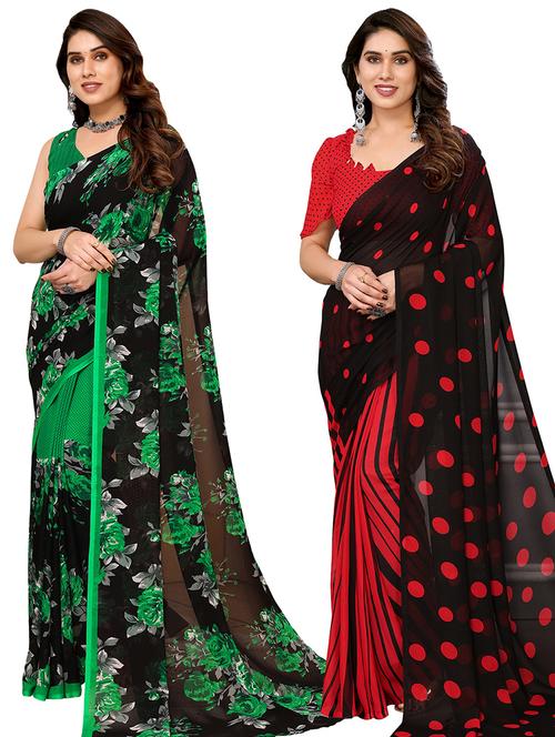 pack of 2 printed casual wear sarees with blouse - 21439994 - Very Small Image - 1