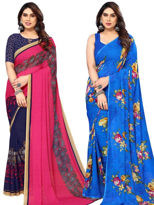pack of 2 casual wear combo sarees with blouse - 21440005 - Very Small Image - 1