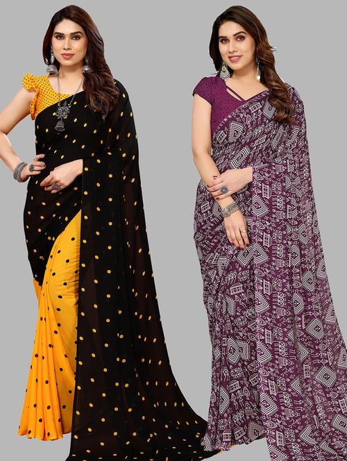 pack of 2 casual wear combo sarees with blouse - 21440007 - Very Small Image - 1