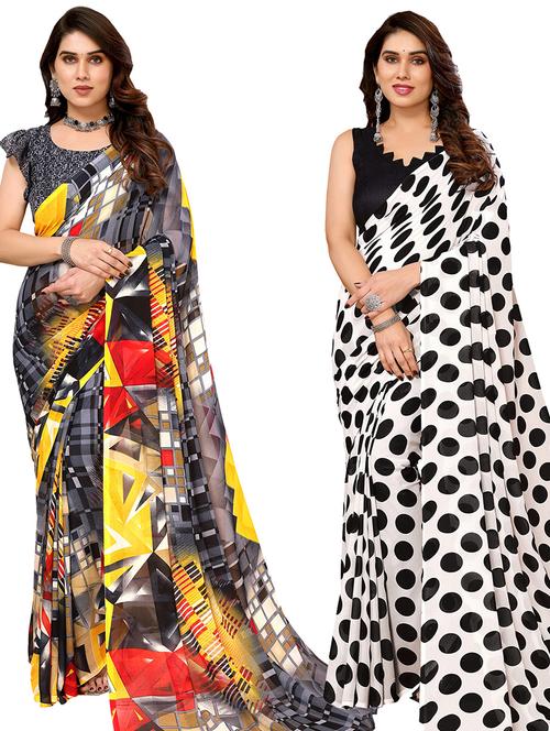 women pack of 2 printed casual sarees - 21440008 - Very Small Image - 1
