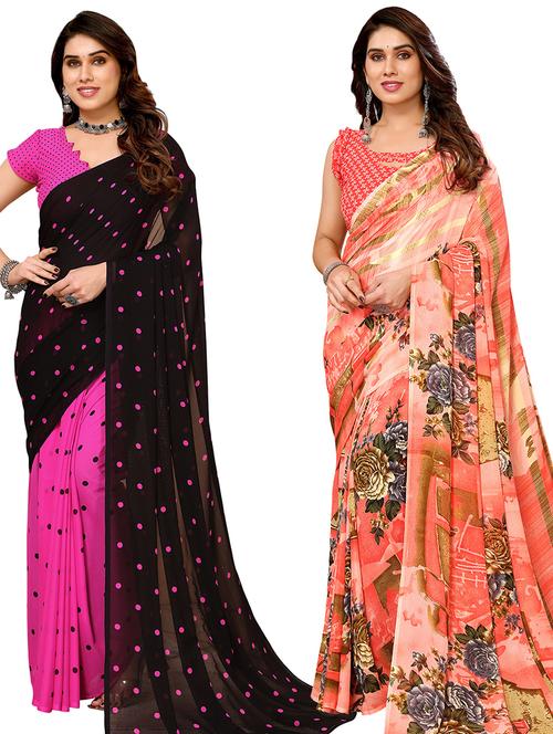 pack of 2 printed casual wear sarees - 21440013 - Very Small Image - 1