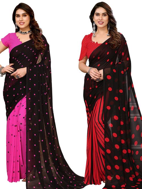 pack of 2 casual wear combo sarees with blouse - 21440014 - Very Small Image - 1