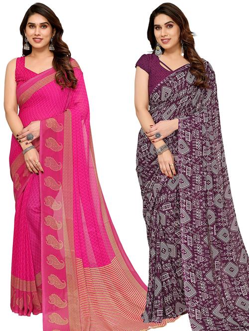 pack of 2 casual wear combo sarees with blouse - 21440020 - Very Small Image - 1