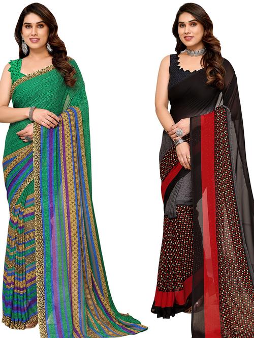 women pack of 2 casual wear sarees with blouse - 21440023 - Very Small Image - 1