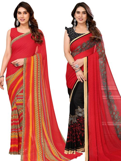 pack of 2 casual wear combo sarees with blouse - 21440027 - Very Small Image - 1