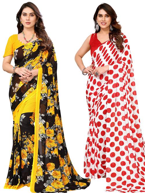pack of 2 printed casual wear sarees with blouse - 21440030 - Very Small Image - 1