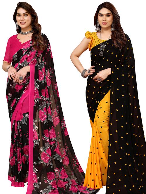 pack of 2 printed casual wear sarees with blouse - 21440031 - Very Small Image - 1