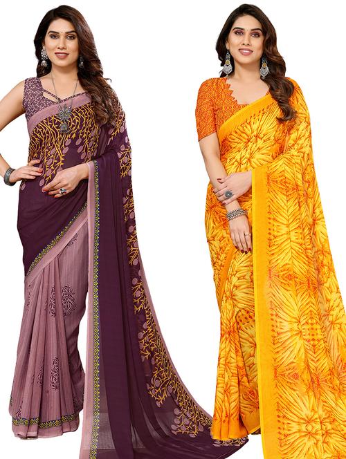 pack of 2 printed sarees - 21440033 - Very Small Image - 1