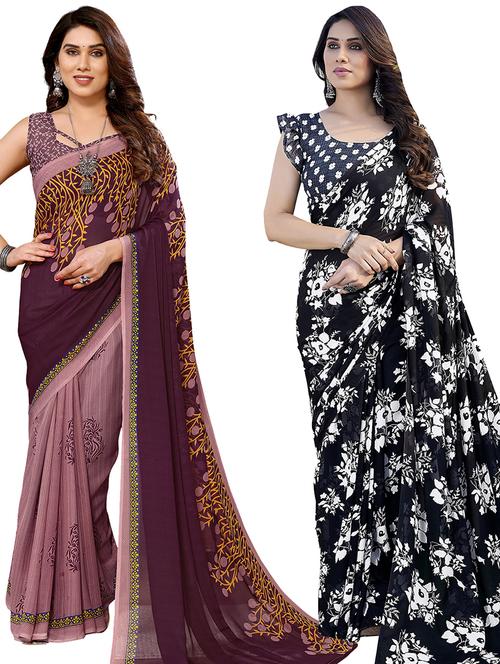 women pack of 2 casual wear sarees with blouse - 21440034 - Very Small Image - 1
