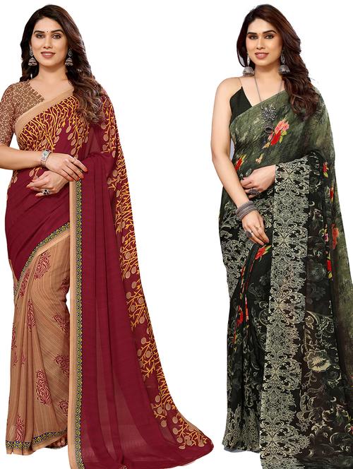 pack of 2 printed casual wear sarees with blouse - 21440036 - Very Small Image - 1